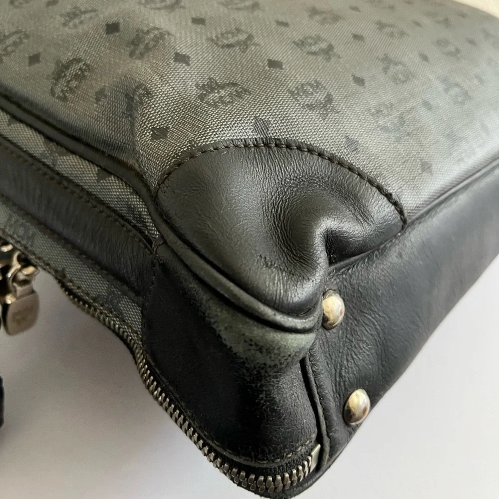 MCM Black and Gray Monogram Briefcase